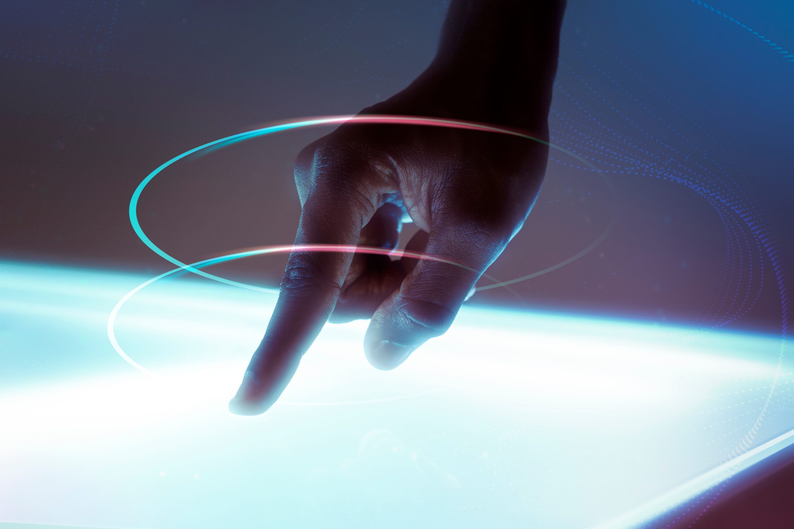 Hand using virtual screen advanced technology digital remix